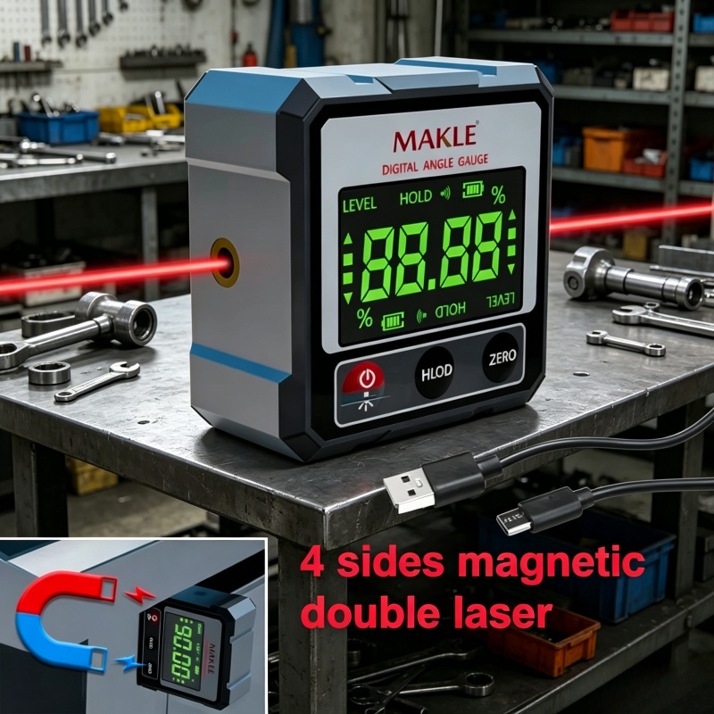 Industrial Laser Alignment - 2-Side Laser Digital Protractor Inclinometer, Magnetic