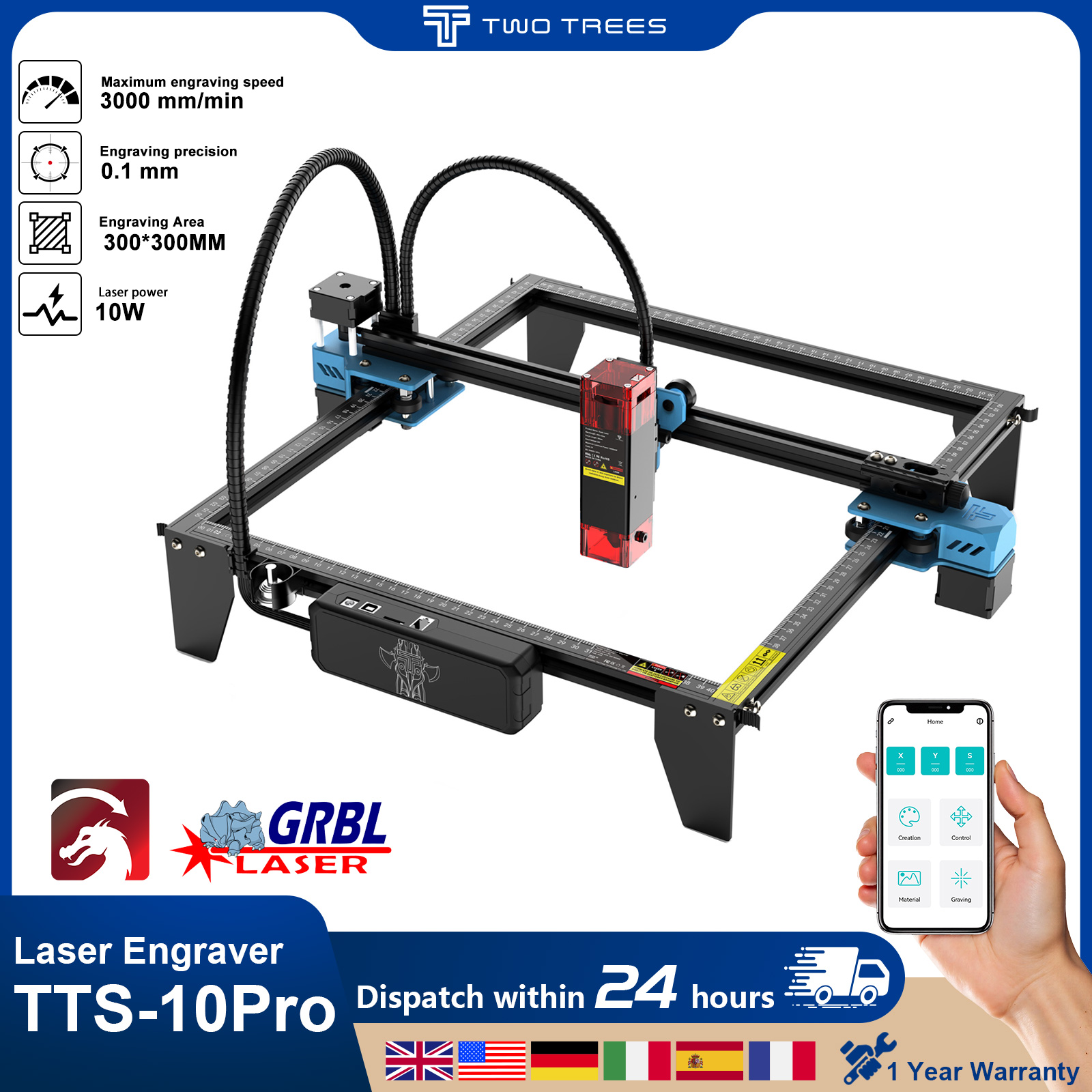 Twotrees TTS-10Pro Laser Engra - Industrial Laser Printing Machine avaliação e preço
