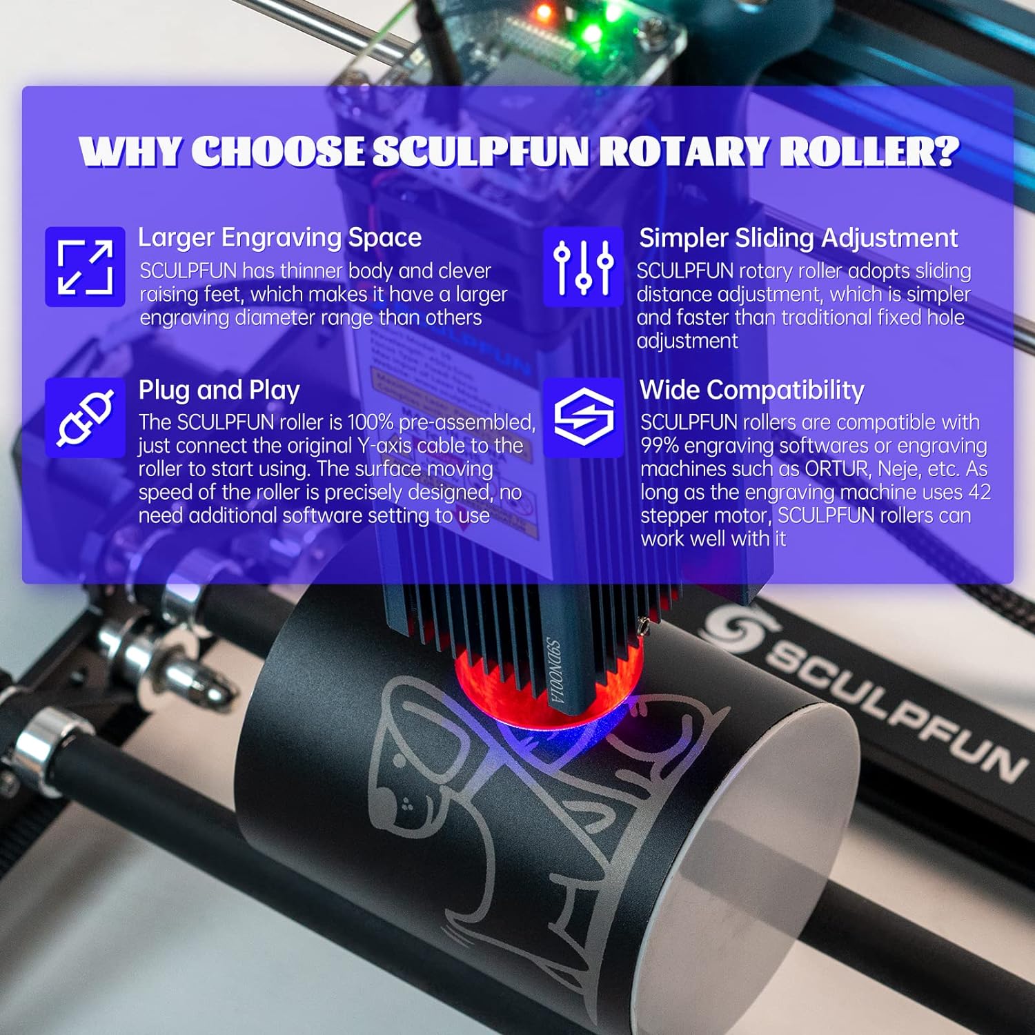 SCULPFUN Laser Rotary Roller L - Rotary Axis Laser Engraver avaliação e preço